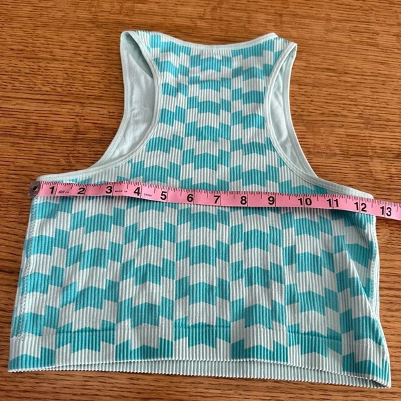 Garage NWOT high neck checker blue and light blue ribbed crop top in SM & LG - Picture 2 of 8